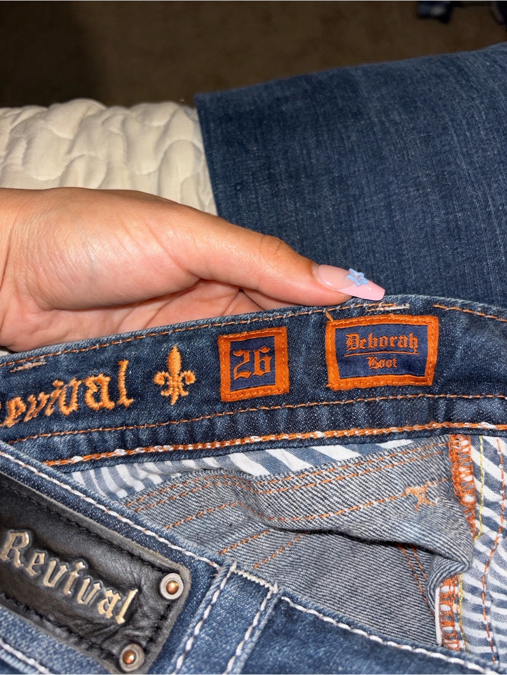 Rock Revival Dark Blue Embroidered Boot Cut Jeans - Picture 11 of 13